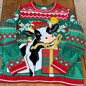 Holiday Time Cow Christmas Sweater with Drink Pouch